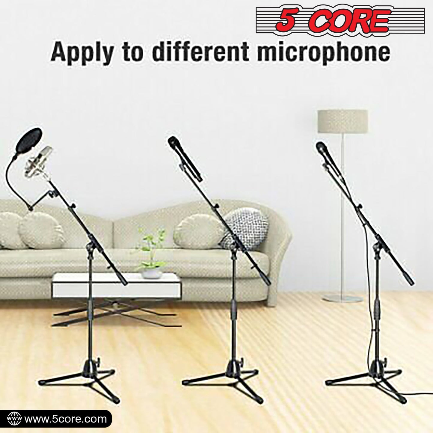 5 Core Foldable Tripod Mic Stand + Premium Vocal Dynamic Cardioid Mic Combo: Adjustable height, telescoping boom arm, secure tension lock. Includes 16ft XLR cable, mic clip, on/off switch. Ideal for karaoke MS 080 +ND58-6
