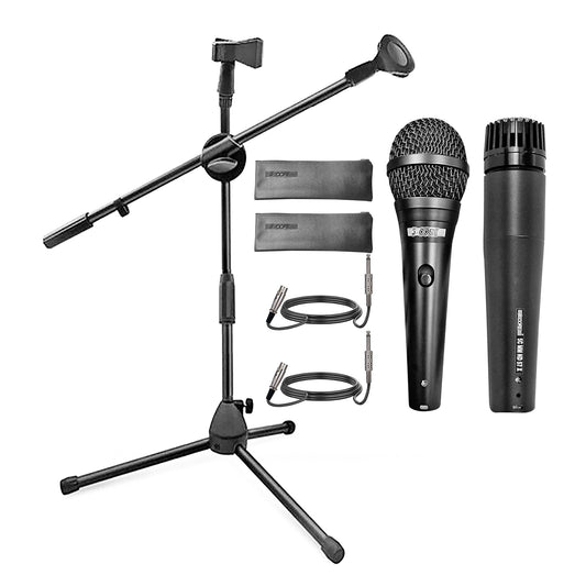 Dynamic Duet Combo: 5 Core Dual Microphone Stand + Premium Vocal Dynamic Mic for Unforgettable Performances MS DBL S+ND58 +ND57-0