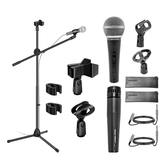 The 5 Core Premium Vocal Dynamic Cardioid Handheld Microphone and Stand combo offers high-quality audio support for karaoke singing and other activities MS DBL+ND58+ND57-0