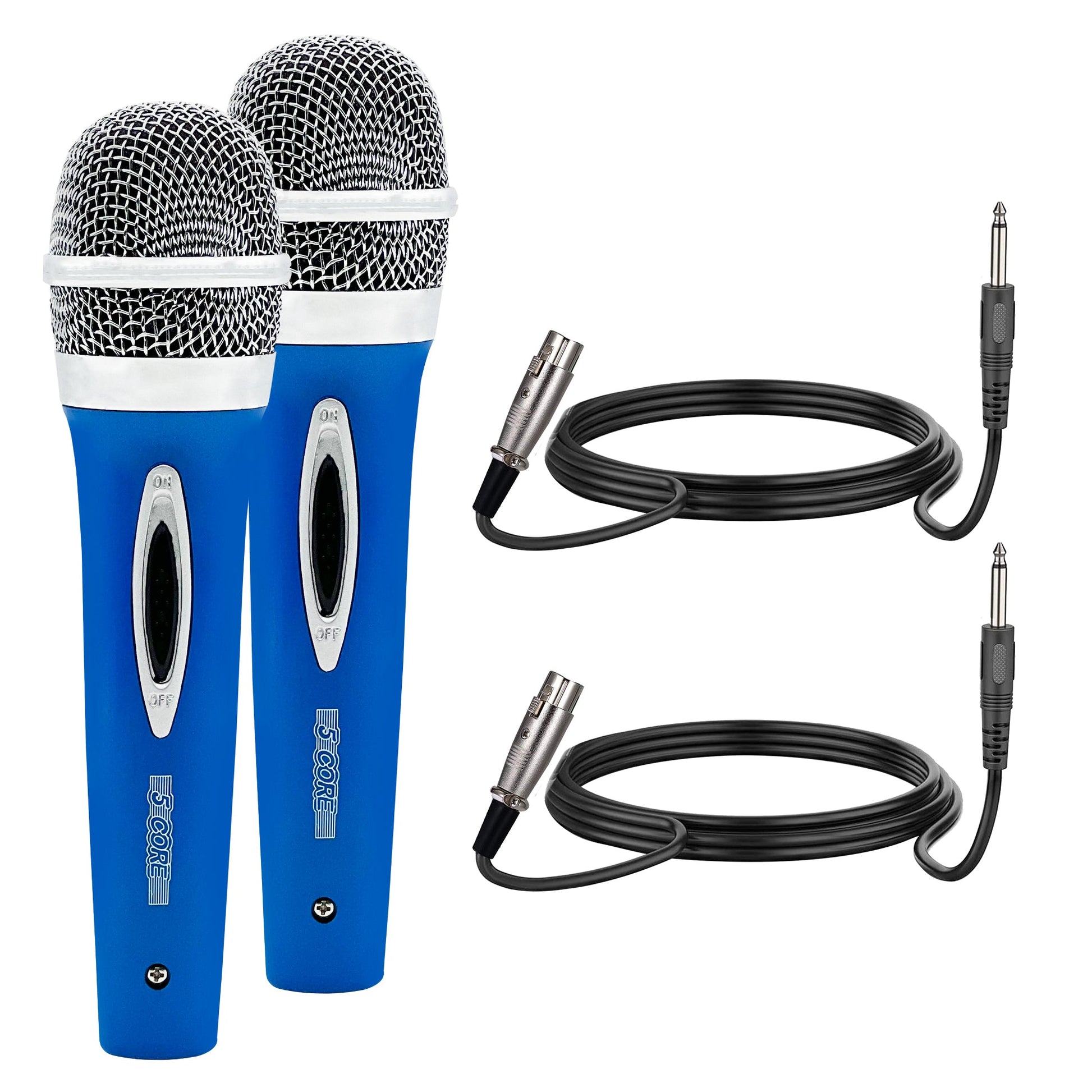 5 Core Microphone 2 Pcs Blue Karaoke XLR Wired Mic Professional Studio Microfonos w ON/OFF Switch Integrated Pop Filter Dynamic Moving Coil Cardioid Unidirectional Pickup Handheld Micrófono for Singing DJ Podcast Speeches Includes Cable - PM 286-0