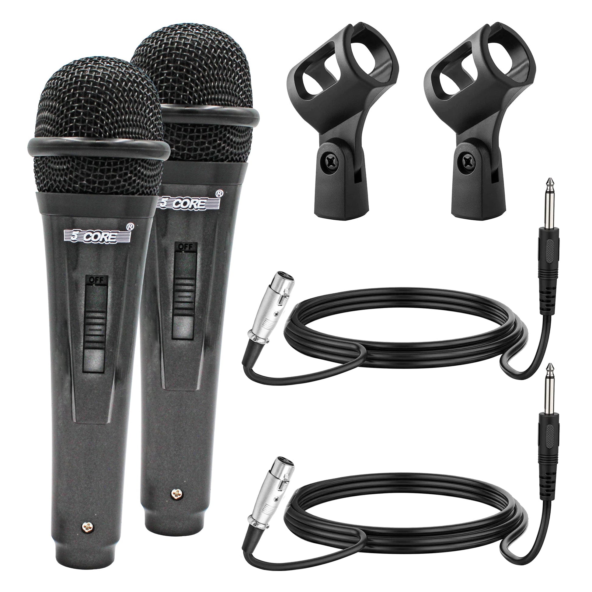 5 Core Microphone 2 Pieces Professional Black Dynamic Karaoke XLR Wired Mic w ON/OFF Switch Integrated Pop Filter Cardioid Unidirectional Pickup Handheld Micrófono for Singing DJ Podcast Speeches Includes Cable Mic Holder - PM 816 2PCS-0