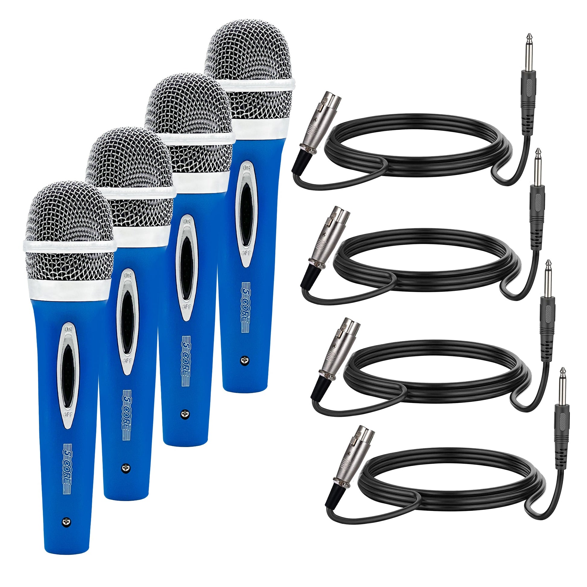 5 Core Microphone 4Pcs Blue Karaoke XLR Wired Mic Professional Studio Microfonos w ON/OFF Switch Integrated Pop Filter Dynamic Moving Coil Cardioid Unidirectional Pickup Handheld Micrófono for Singing DJ Podcast Speeches Includes Cable - PM 286 -0