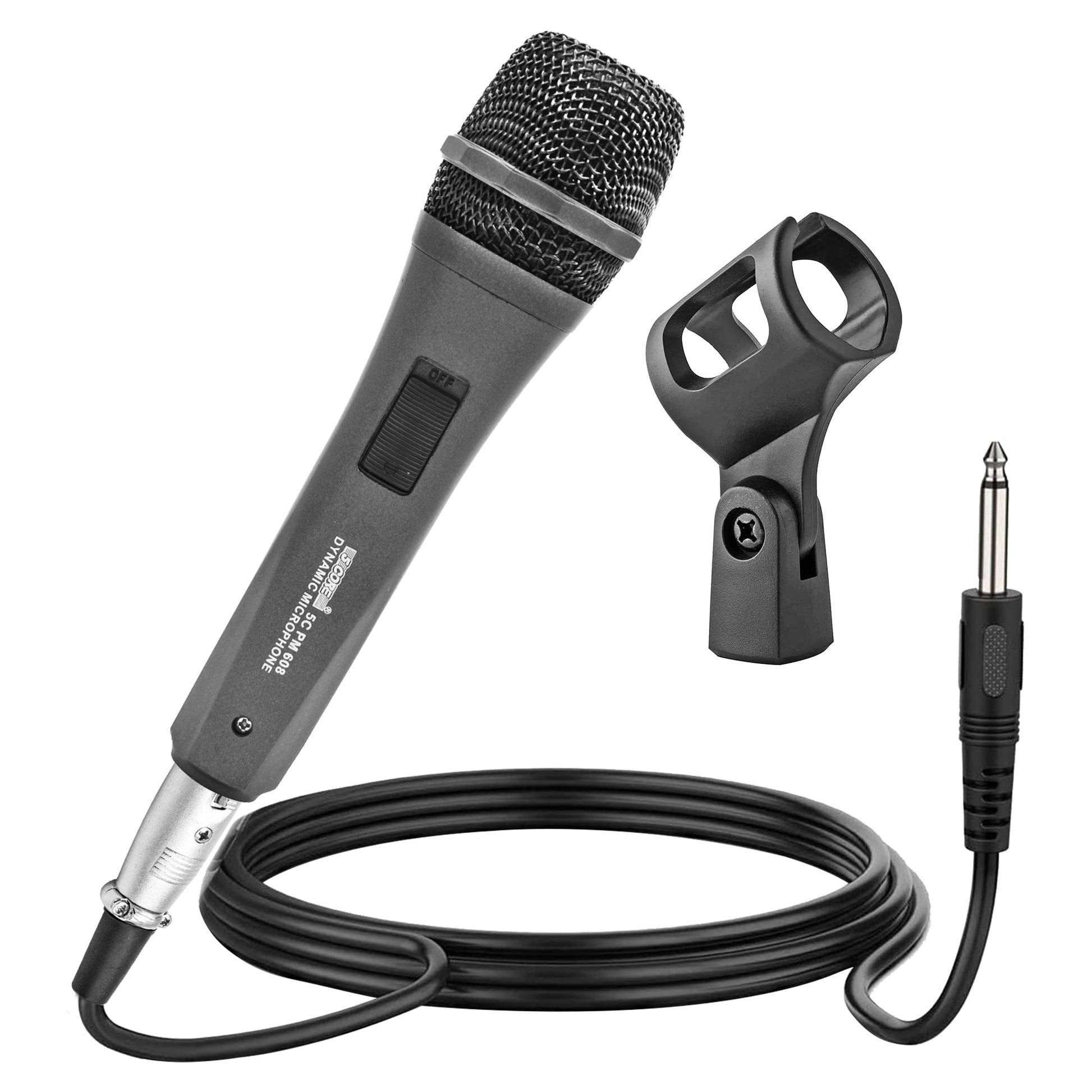 5 Core Microphone 3 Pieces Professional Black Dynamic Karaoke XLR Wired Mic w ON/OFF Switch Integrated Pop Filter Cardioid Unidirectional Pickup Handheld Micrófono for Singing DJ Podcast Speeches Includes Cable Mic Holder - PM 608 3PCS-1