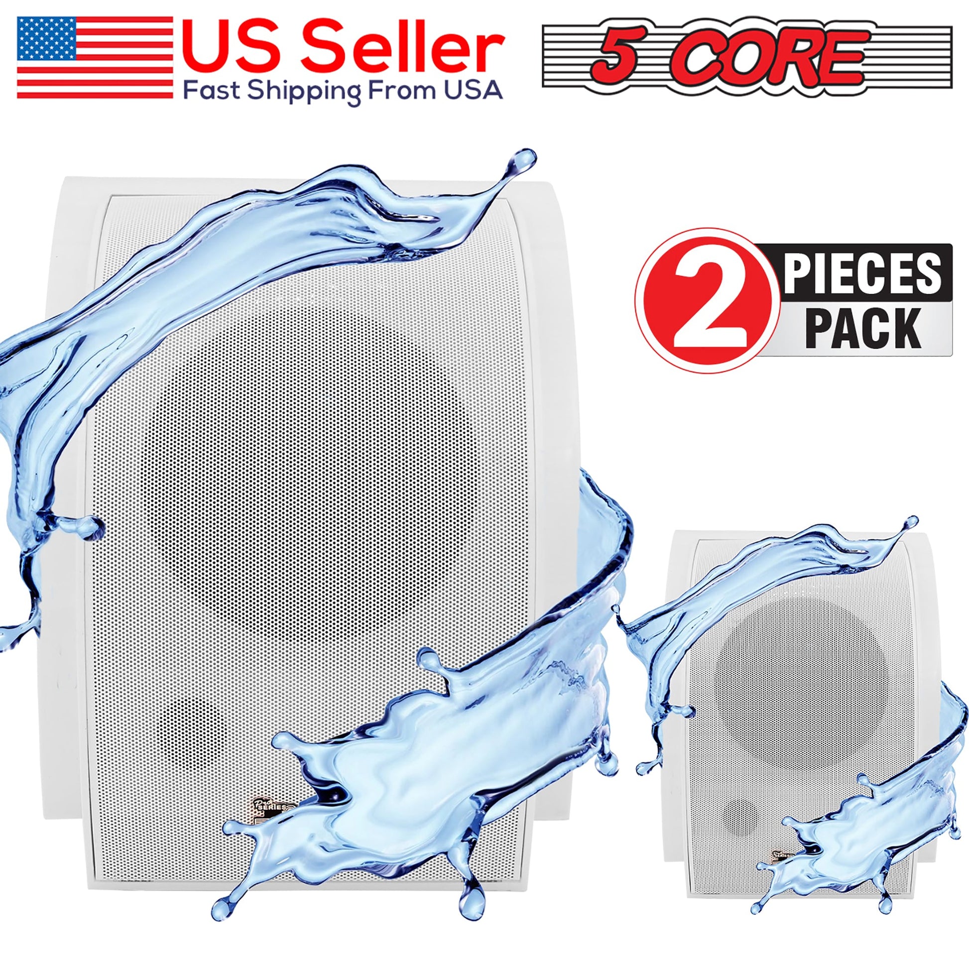 5 Core Wall Speaker 80W Max Power Indoor Outdoor Speakers White High Performance All Weather Wall Mount PA Speaker Wired Entertainment System for Patio Room Garage Restaurant Office - WS-11 6.5 2PCS-1