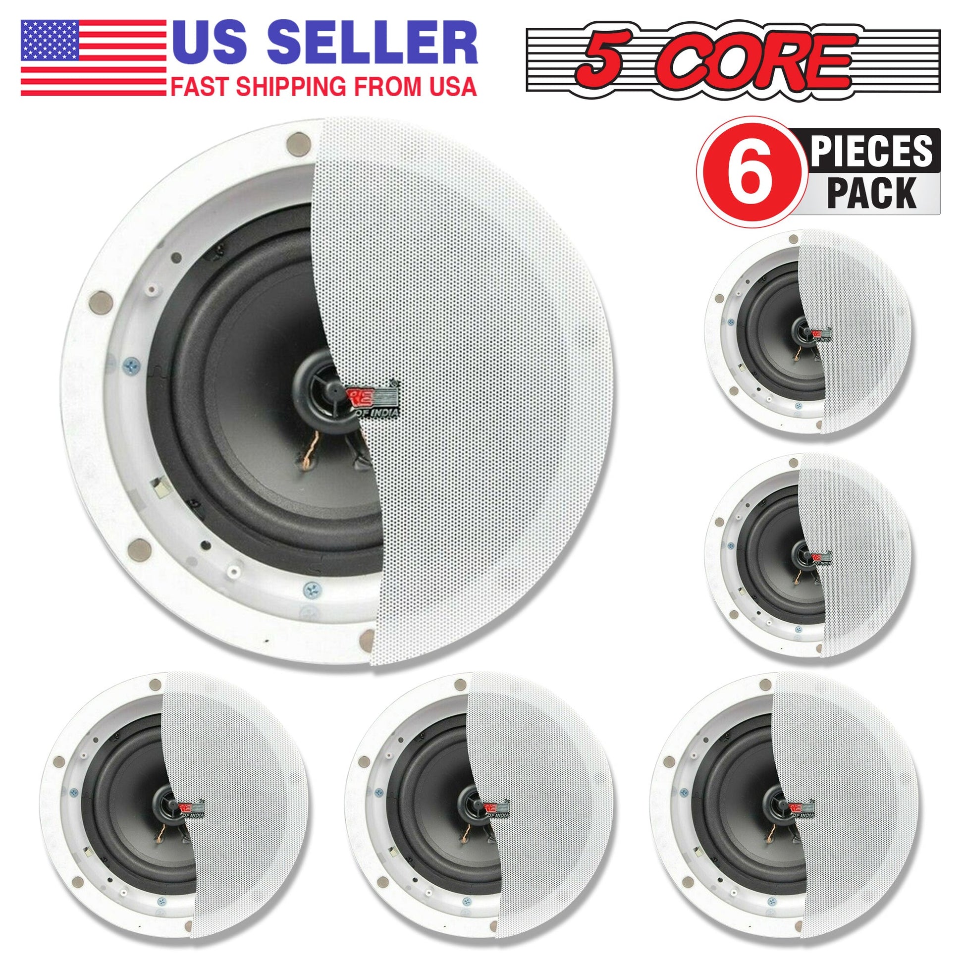 5 Core 6.5 Inch Ceiling Speaker System White in Wall Speakers 20W Rated Power 88dB Sensitivity Indoor Outdoor Ceiling Mount -CL 6.5-12 2W 6PCS-0