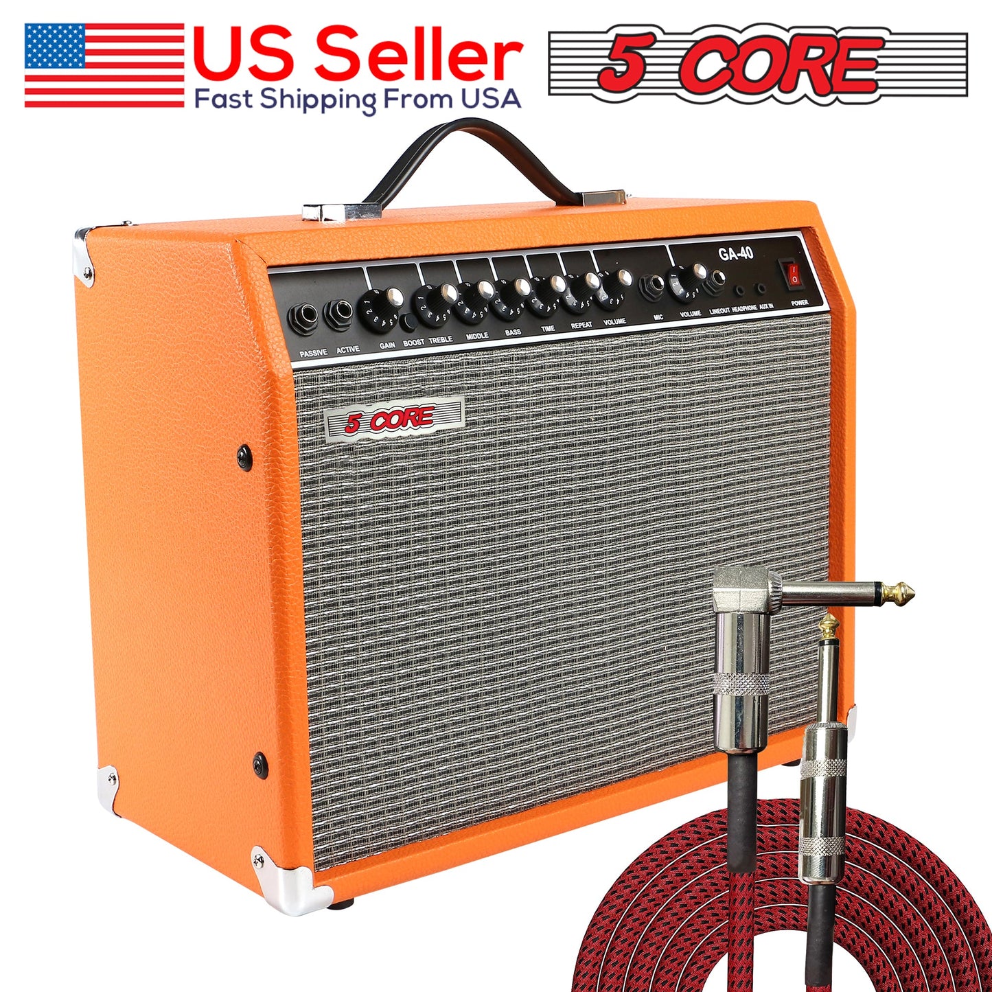 5 Core 40W Guitar Amplifier Orange - Clean and Distortion Channel - Electric Amp with Equalization and AUX Line Input - for Recording Studio, Practice Room, Small Courtyard- GA 40 ORG-1