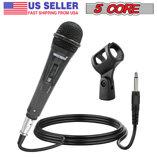 5 Core Microphone 1 Piece Professional Black Dynamic Karaoke XLR Wired Mic w ON/OFF Switch Integrated Pop Filter Cardioid Unidirectional Pickup Handheld Micrófono for Singing DJ Podcast Speeches Includes Cable Mic Holder - PM 816-0