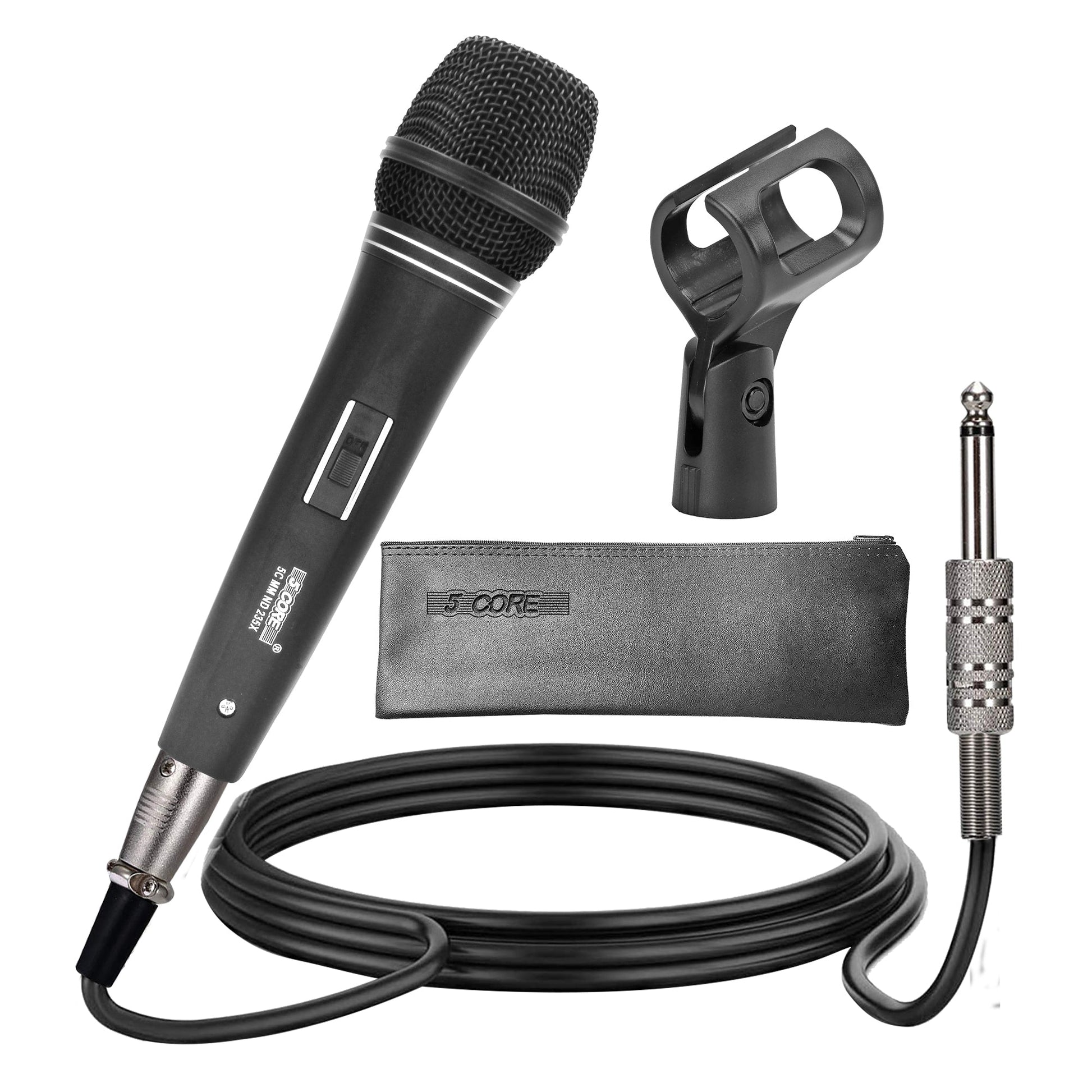 5 Core 2 Pieces Microphone Professional Black Dynamic Karaoke XLR Wired Mic w ON/OFF Switch Pop Filter Cardioid Unidirectional Pickup - ND 235X 2PCS-2