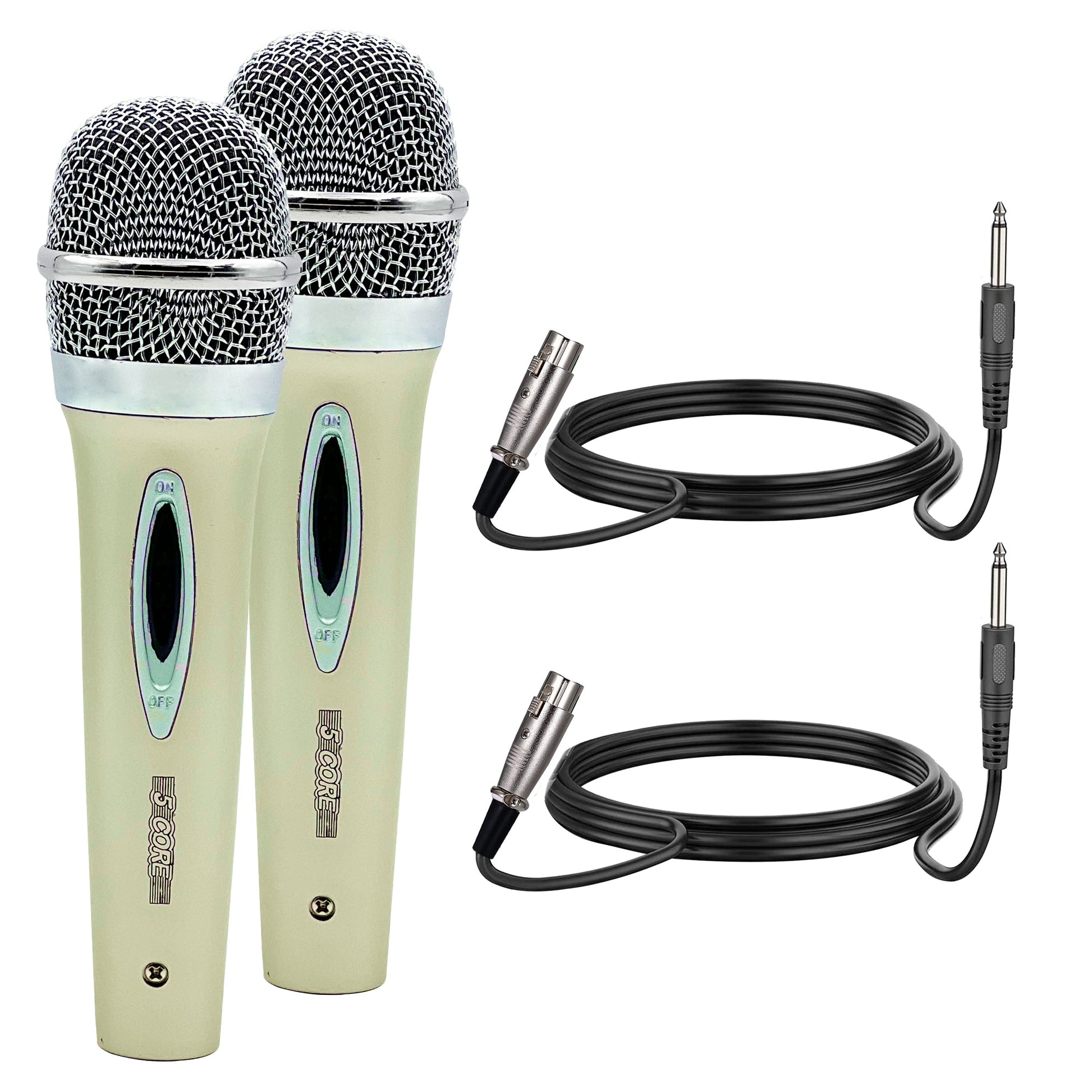 5 Core Microphone 2 Pcs White Karaoke XLR Wired Mic Professional Studio Microfonos w ON/OFF Switch Integrated Pop Filter Dynamic Moving Coil Cardioid Unidirectional Pickup Handheld Micrófono for Singing DJ Podcast Speeches Includes Cable - PM 28-0