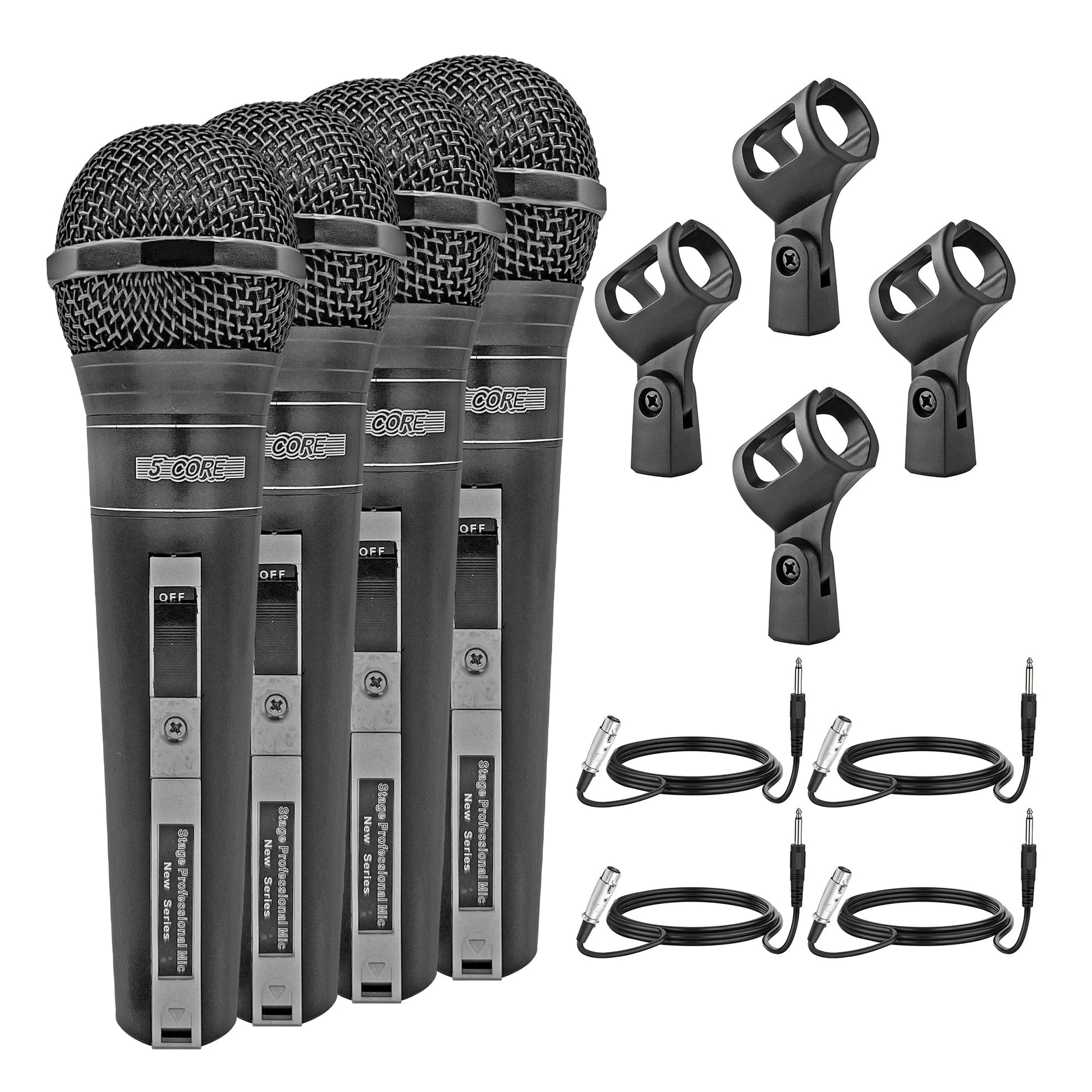 5 Core Microphone 4 Pieces Professional Black Dynamic Karaoke XLR Wired Mic w ON/OFF Switch Integrated Pop Filter Cardioid Unidirectional Pickup Handheld Micrófono for Singing DJ Podcast Speeches Includes Cable Mic Holder - PM 757 4PCS-0
