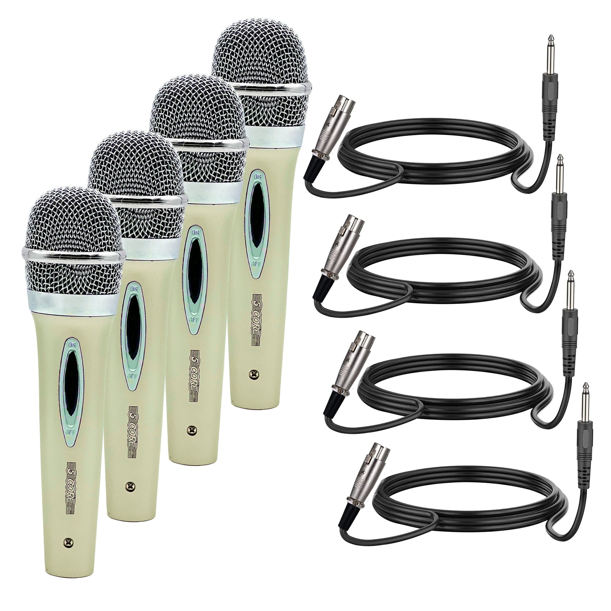5 Core Microphone 4 Pcs White Karaoke XLR Wired Mic Professional Studio Microfonos w ON/OFF Switch Integrated Pop Filter Dynamic Moving Coil Cardioid Unidirectional Pickup Handheld Micrófono for Singing DJ Podcast Speeches Includes Cable - PM 28-0
