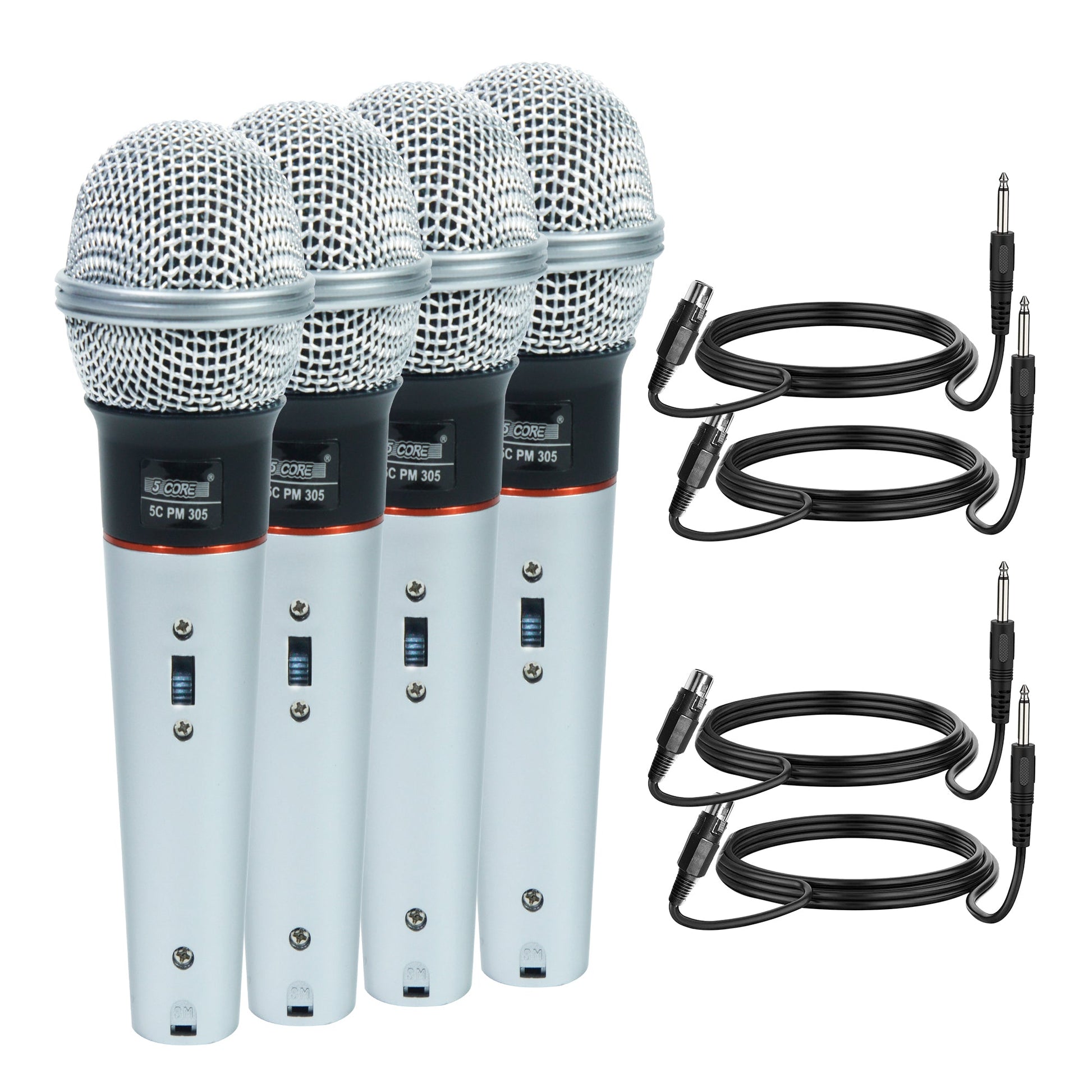 5 Core Microphone 4 Pcs Karaoke XLR Wired Mic Professional Studio Microfonos w ON/OFF Switch Integrated Pop Filter Dynamic Moving Coil Cardioid Unidirectional Pickup Handheld Micrófono for Singing DJ Podcast Speeches Includes Cable - PM 305 4PCS-0