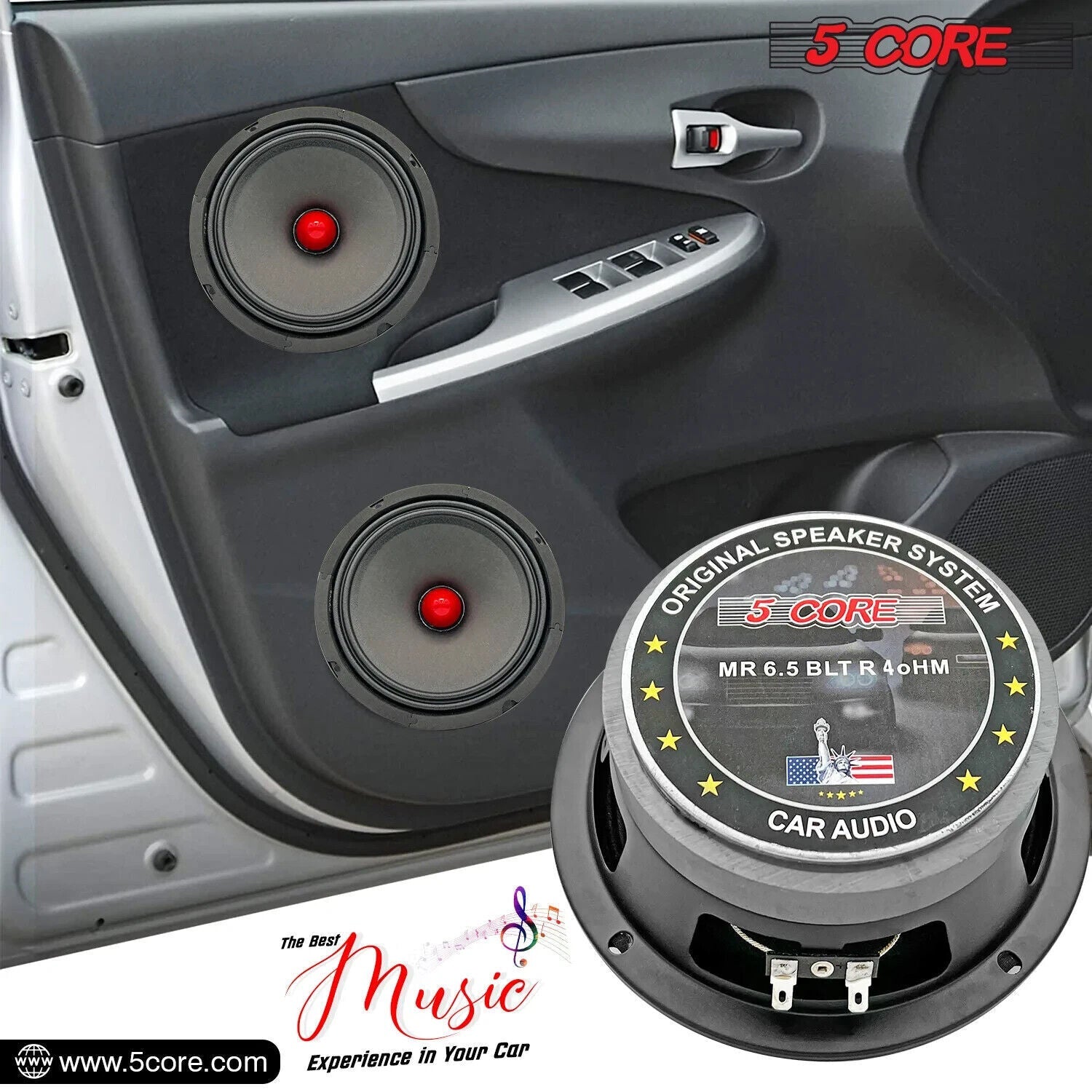 2x 6.5" Midrange Speaker Car Audio Speaker Red Bullet 2x Aluminum Tweeter 2600 W-13