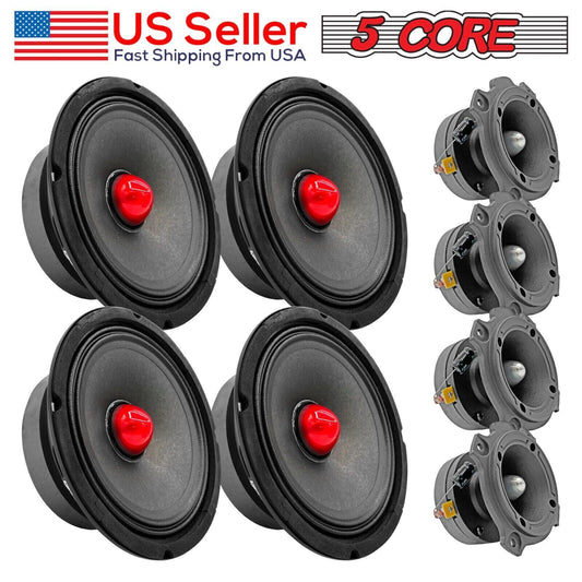 4x 6.5" Midrange Speaker Car Audio Speaker Red Bullet 4x Aluminum Tweeter 5200 W-0
